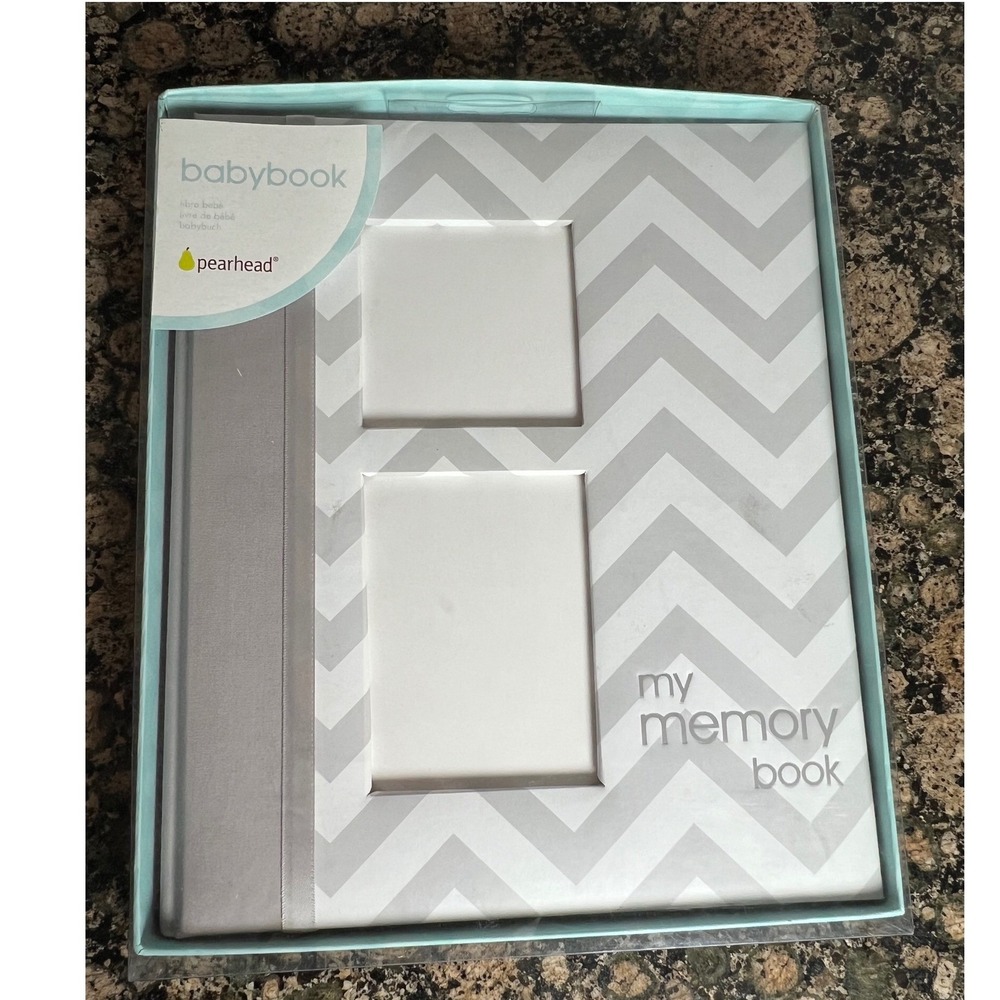 Pearhead Baby Memory Book Grey Chevron First Year Journal with Ink Pad 98904
